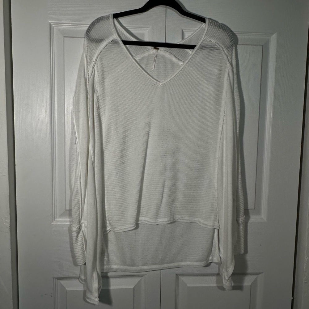 Free People We The Free Laguna Waffle Thermal Top White Small